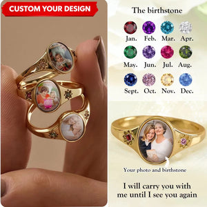 Custom Photo Ring With Birthstones Gift For Her - Personalized Rings