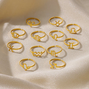 Personalized 12 Zodiac Constellation Rings for Women Horoscope Adjustable Horoscope Constellations Gold Jewelry