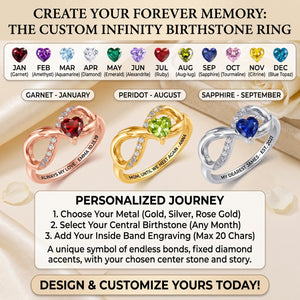 Personalized Angel Wing Heart Birthstone Engraved Infinity Ring Birthday Anniversary Gift for Her