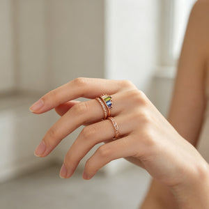 Dainty Rainbow Ring Wedding Band Baguette Cut Birthstone Gemstone Ring Jewelry Gift For Her