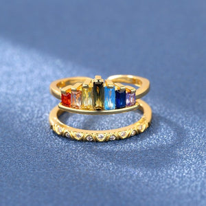 Dainty Rainbow Ring Wedding Band Baguette Cut Birthstone Gemstone Ring Jewelry Gift For Her