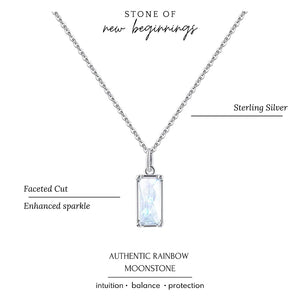 HOPE LOVE SHINE New Beginnings Delicate Rainbow Moonstone Sterling Silver Necklace Teardrop Gemstone Drop Jewelry Gift