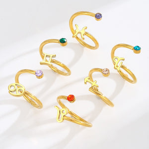Personalized 12 Zodiac Constellation Ring Adjustable Horoscope Rings Birthstone Constellations Jewelry