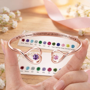 The Love Between Grandmother & Granddaughter Personalized Birthstone Heart Cuff Bracelet