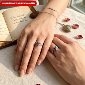 Mother & Daughter Dual Water Teardrop Birthstone Heart Ring Personalized Birthstone Jewelry