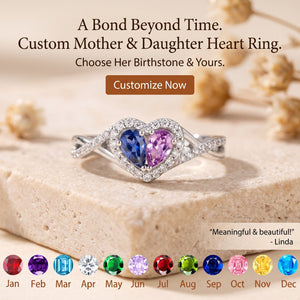 Mother & Daughter Dual Water Teardrop Birthstone Heart Ring Personalized Birthstone Jewelry