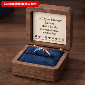 Adorable Bow Custom Heart Birthstone Personalized Engraving Names Ring, Gift For Couple