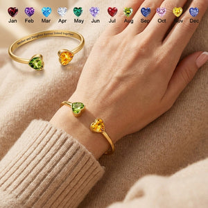 Mother & Daughter Double Heart Custom Birthstones Bracelet Sister Engraved Bracelets For Women