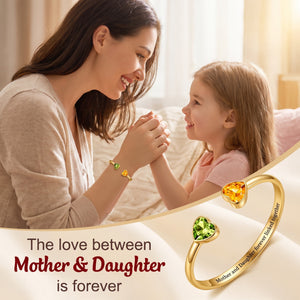 Mother & Daughter Double Heart Custom Birthstones Bracelet Sister Engraved Bracelets For Women