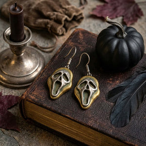 Vintage Screaming Ghost Mask Earrings - Spooky Halloween Dangle Jewelry, Gift for Her