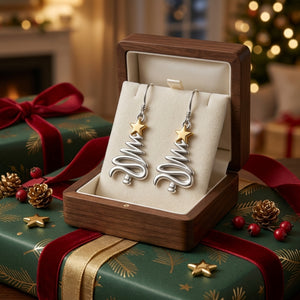 Vintage Christmas Tree Star Earrings – Spiral Dangle Holiday Jewelry, Festive Gift for Her