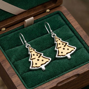 Vintage Christmas Tree Star Earrings – Cutout Holiday Drop Jewelry, Festive Gift for Her