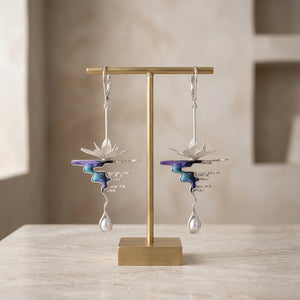 Vintage 3D Lotus Cloud Mountain Pearl Earrings - Artistic Dangle Jewelry, Unique Gift for Her
