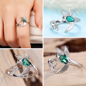 Hummingbird Leaf Personalized Birthstone Engraved Memorial Ring