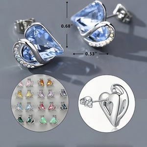 Infinity Love Heart Crystal Stud Earrings for Women Personalized Birthstone and Healing Stone Earring Gifts for Mom, Wife, and Her