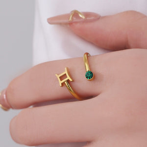 Personalized 12 Zodiac Constellation Ring Adjustable Horoscope Rings Birthstone Constellations Jewelry
