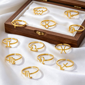 Personalized 12 Zodiac Constellation Rings for Women Horoscope Adjustable Horoscope Constellations Gold Jewelry