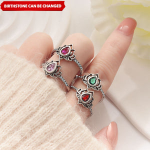 12 Months Personalized Birthstone Lotus Flower Ring - Gift For Her Women