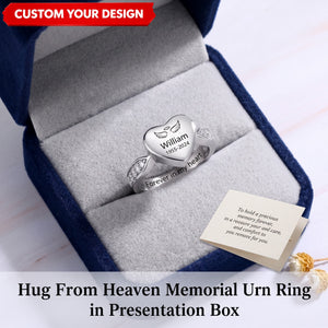 Personalized Name Date Memorial Heart Urn Ring - Custom Silver Jewelry for Loss