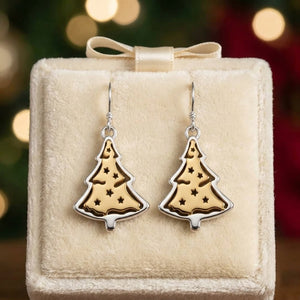 Vintage Christmas Tree Star Earrings – Cutout Holiday Drop Jewelry, Festive Gift for Her