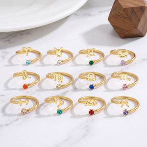 Personalized 12 Zodiac Constellation Ring Adjustable Horoscope Rings Birthstone Constellations Jewelry