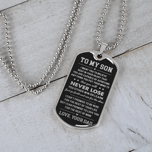To My Son Never Lose Military Ball Chain Dog Tag Necklace Gift for Son from Dad