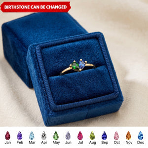Custom Heart Birthstone Ring, 2 Birthstone Personalized Mama's Valentine Pieced Heart Ring