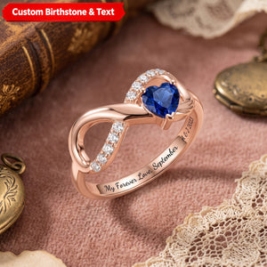 Personalized Angel Wing Heart Birthstone Engraved Infinity Ring Birthday Anniversary Gift for Her