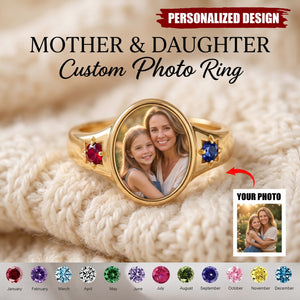 Custom Photo Ring With Birthstones Gift For Her - Personalized Rings
