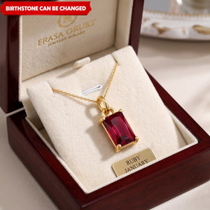 Personalized Rectangle Birthstone Necklace Cubic Zirconia Trendy Crystal Pendant Everyday Necklace Jewelry for Women