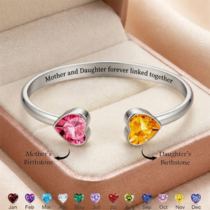 Mother & Daughter Double Heart Custom Birthstones Bracelet Sister Engraved Bracelets For Women