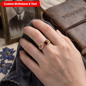 Personalized Angel Wing Heart Birthstone Engraved Infinity Ring Birthday Anniversary Gift for Her