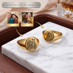 Custom Photo Dainty Engraved Name Personalized Ring - Gift For Her Mom Grandma Couple