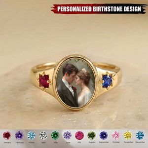 Custom Photo Ring With Birthstones Gift For Her - Personalized Rings