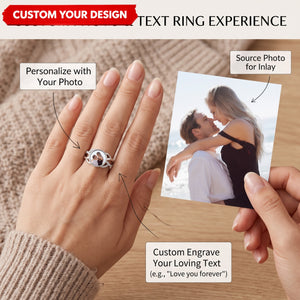 Forever Love - Custom Photo Couple Engraved Text Personalized Ring with Sparkling Diamond Jewelry Gift For Family Mom Wife Girlfriend