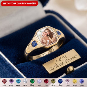 Personalized Upload Photo & Birthstone Ring