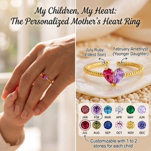 For Love - Partners In Love Heart Personalized Birthstone Ring for Couple Mother & Daughter