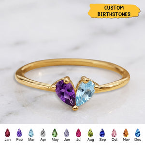 Custom Heart Birthstone Ring, 2 Birthstone Personalized Mama's Valentine Pieced Heart Ring