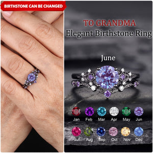 Unique Round Shape Custom Birthstone Stacking Rhodium Black Rings, Gift For Women