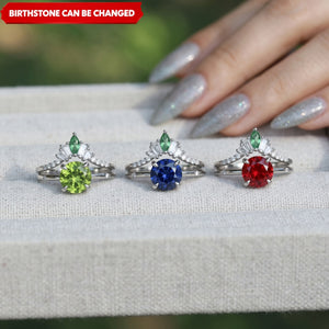 Unique Mother And Daughter Birthstone Personalized Stacking Ring, Gift For Grandma Mom
