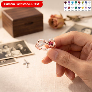 Personalized Angel Wing Heart Birthstone Engraved Infinity Ring Birthday Anniversary Gift for Her