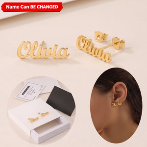 Custom Hollow Name Personalized Jewelry Stud Stainless Steel Gold Silver Earrings