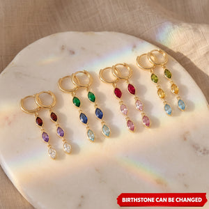 Dainty Gold Leaf Custom Marquise Birthstone Huggie Earrings Gift for Her Mom Bridesmaid Everyday Valentines Anniversary