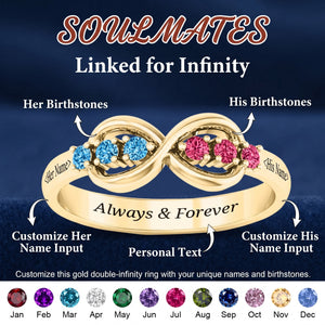 Personalized Infinity Birthstone Engraved Name Ring - Custom Jewelry for Women Couple
