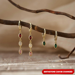Dainty Gold Leaf Custom Marquise Birthstone Huggie Earrings Gift for Her Mom Bridesmaid Everyday Valentines Anniversary