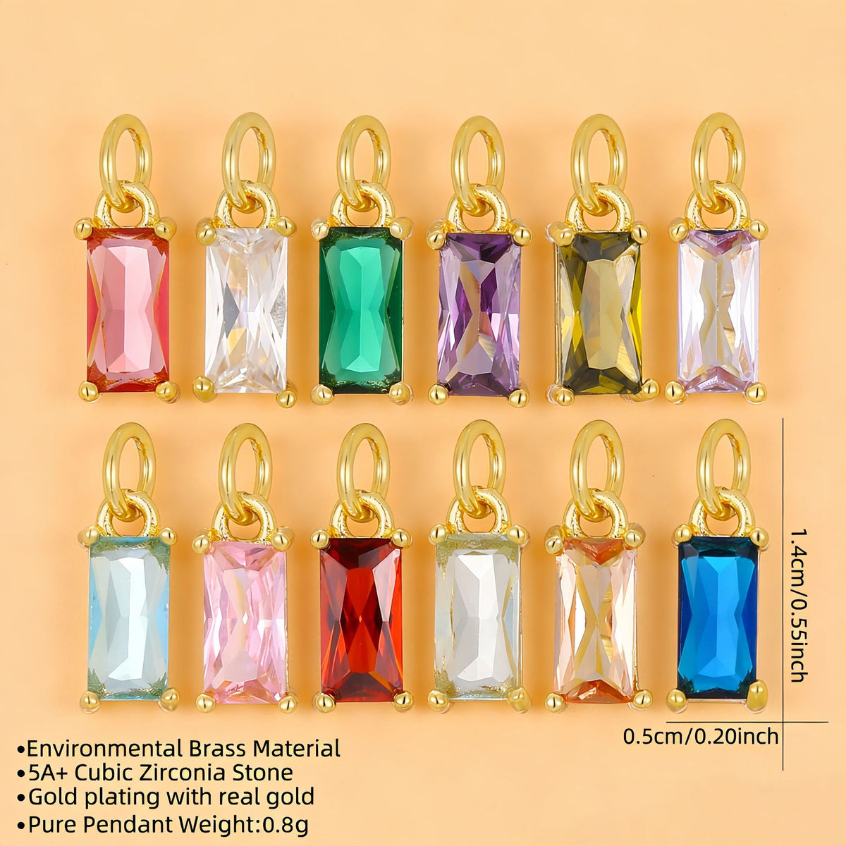Personalized Rectangle Birthstone Necklace Cubic Zirconia Trendy Crystal Pendant Everyday Necklace Jewelry for Women