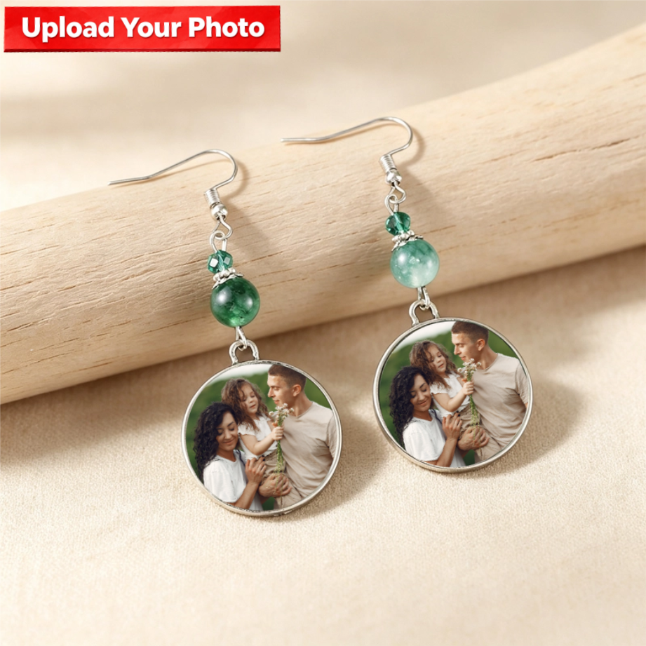 Personalized Photo Drop Earrings – Vintage Round Disc Keepsake Jewelry, Gift for Mom & Family