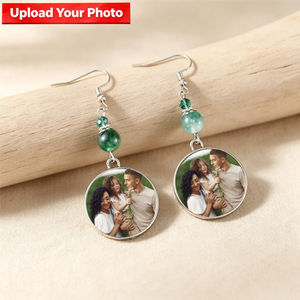 Personalized Photo Drop Earrings – Vintage Round Disc Keepsake Jewelry, Gift for Mom & Family