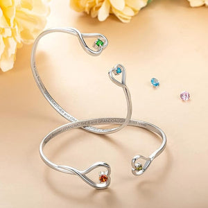 The Love Between Grandmother & Granddaughter Personalized Birthstone Heart Cuff Bracelet