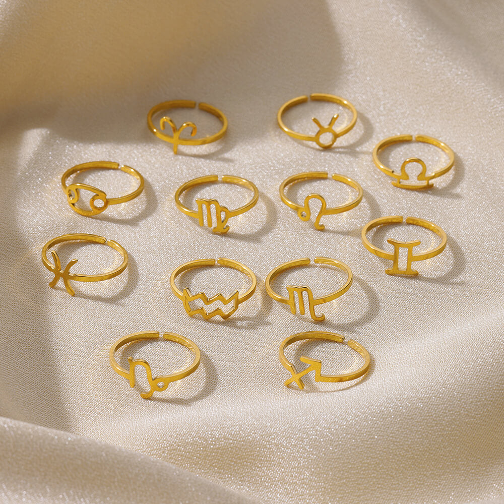 Personalized 12 Zodiac Constellation Rings for Women Horoscope Adjustable Horoscope Constellations Gold Jewelry